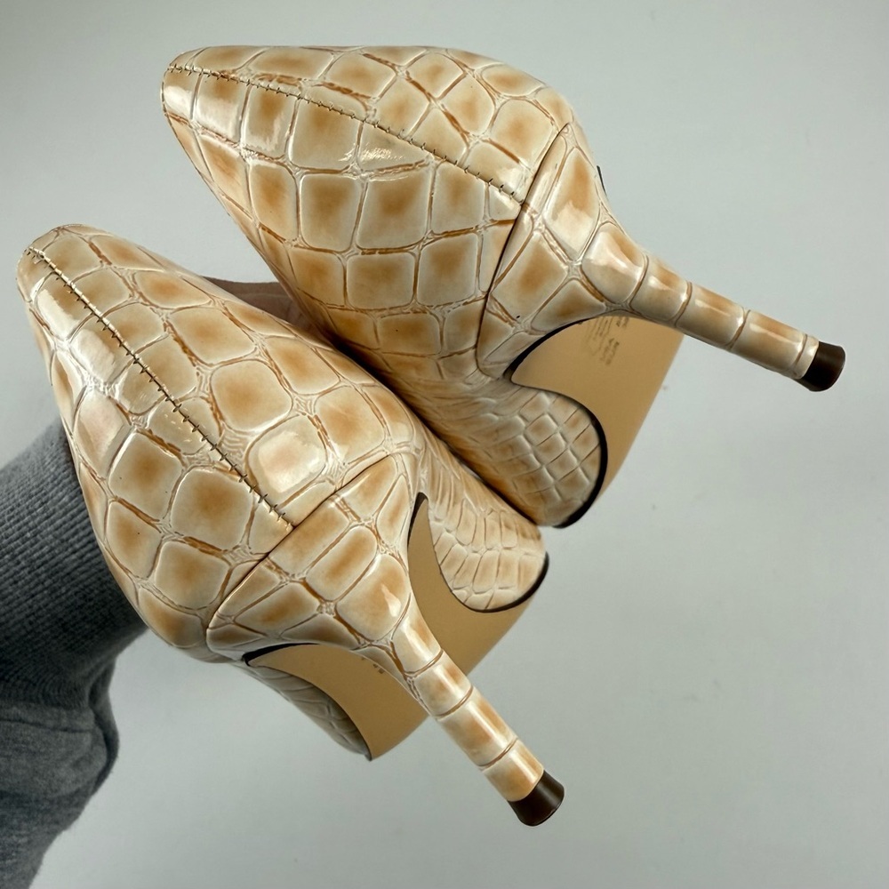 Nina Parchment Croc Heels Womens 8M Beige Pointed Toe - Picture 6 of 12